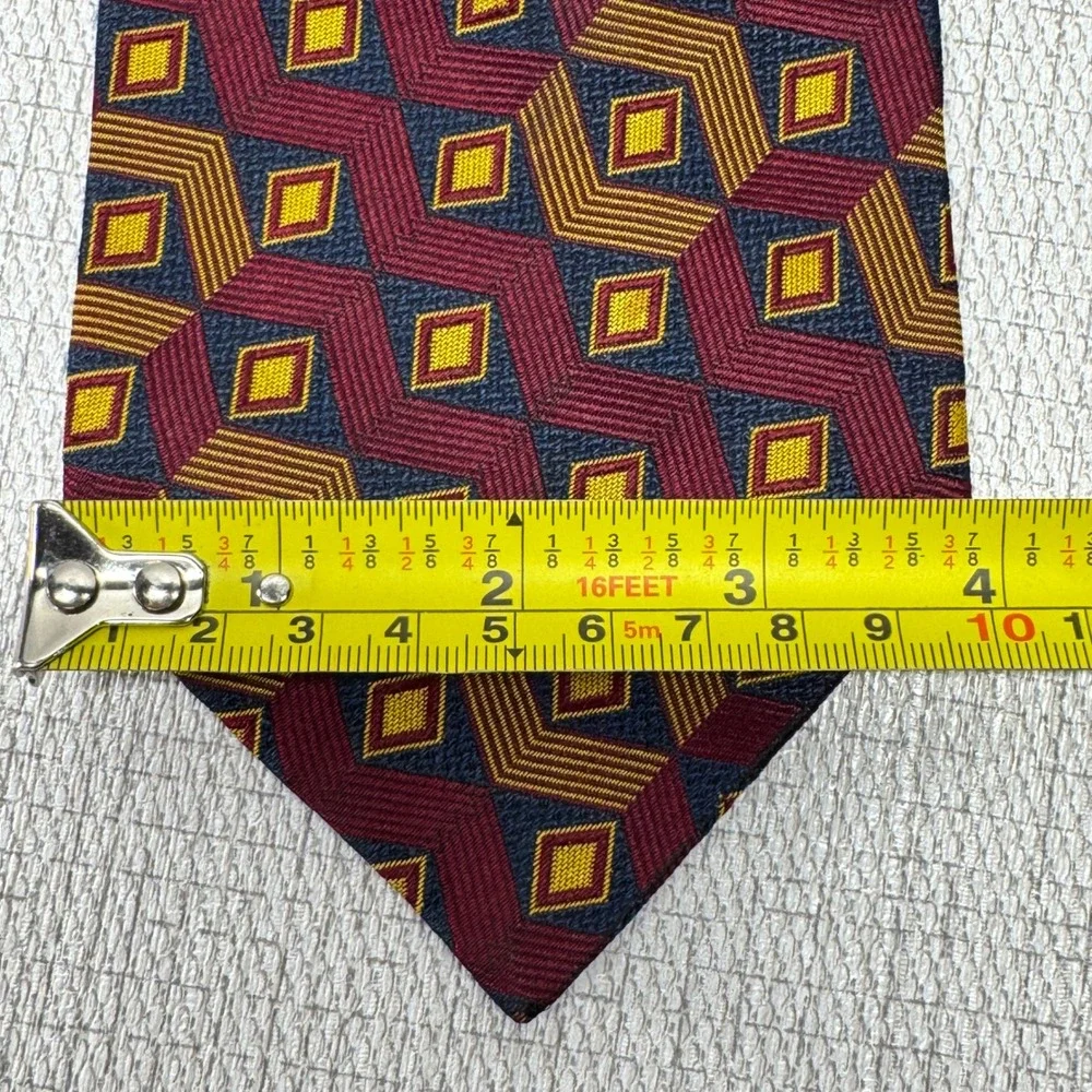 Biella Britches of Georgetowne Tie Mens OS Burgundy Gold Geometric Silk‎ Vintage
